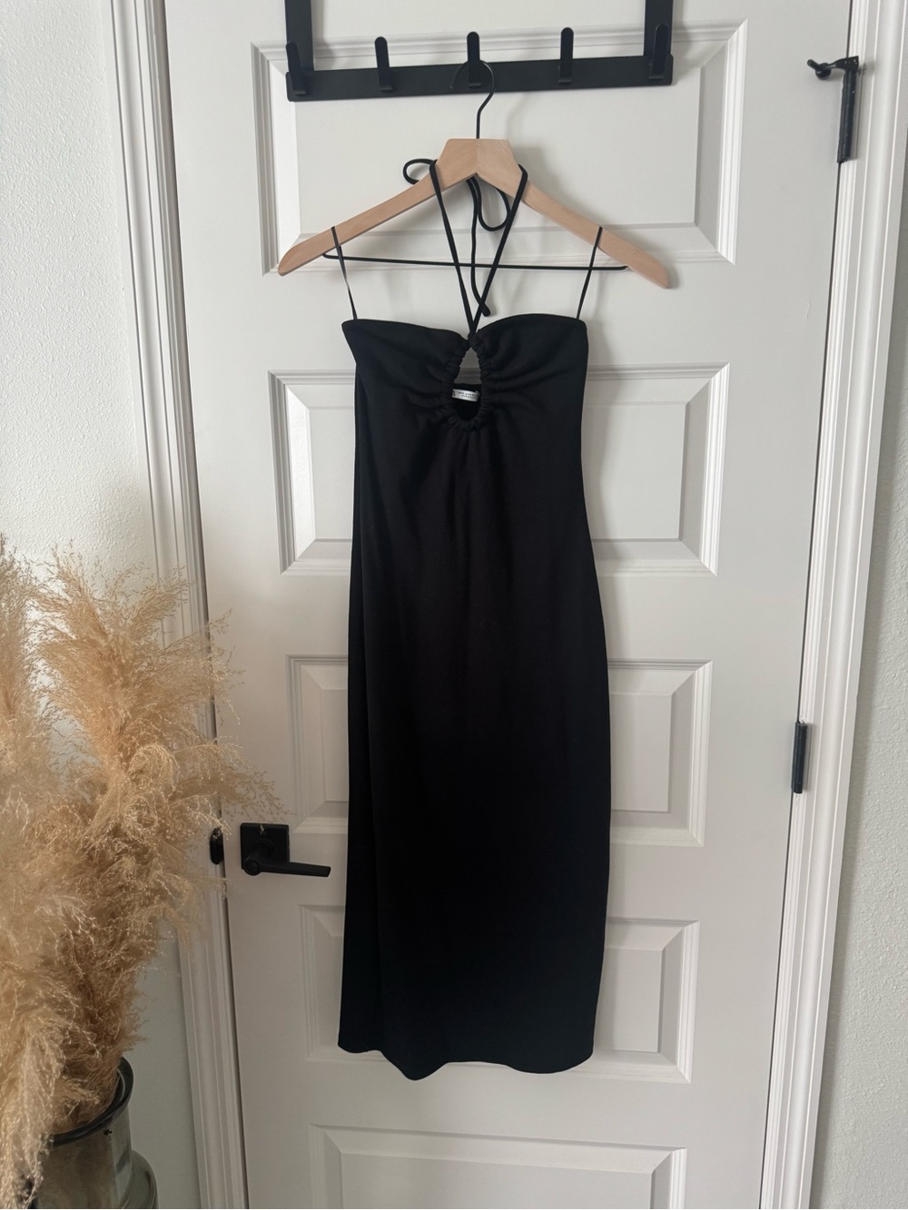 Zara Black Halter Midi Dress with Keyhole Front